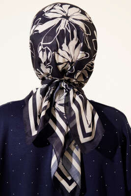 Desenli Lacivert Serisi Eşarp Asorti 5 - Başörtüsü