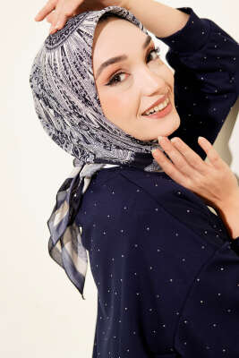 Desenli Lacivert Serisi Eşarp Asorti 6 - Başörtüsü