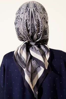 Desenli Lacivert Serisi Eşarp Asorti 6 - Başörtüsü