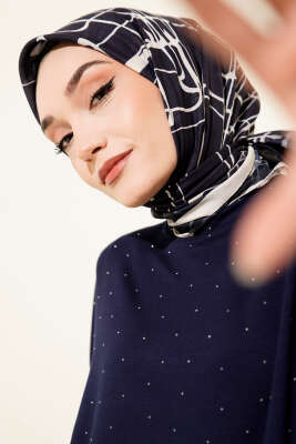 Desenli Lacivert Serisi Eşarp Asorti 7 - ASSE BONE