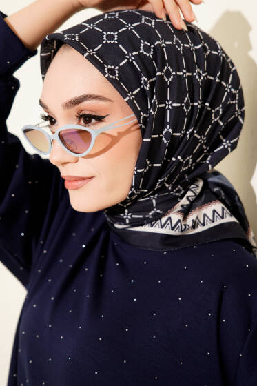 Desenli Lacivert Serisi Eşarp Asorti 8 - Başörtüsü