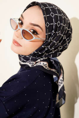 Desenli Lacivert Serisi Eşarp Asorti 8 - Başörtüsü