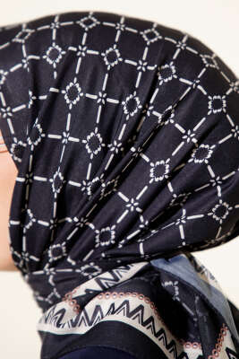 Desenli Lacivert Serisi Eşarp Asorti 8 - Başörtüsü