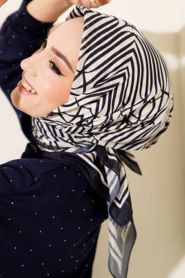 Desenli Lacivert Serisi Eşarp Asorti 9 - ASSE BONE