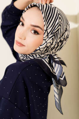 Desenli Lacivert Serisi Eşarp Asorti 9 - Başörtüsü