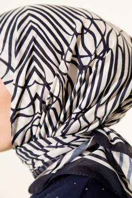 Desenli Lacivert Serisi Eşarp Asorti 9 - Başörtüsü