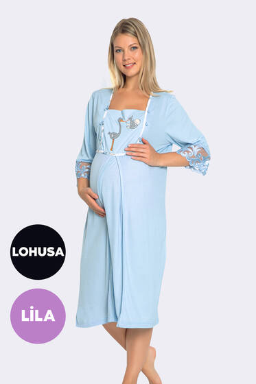 Desenli Gecelik Takım Lila - Pijama & Gecelik