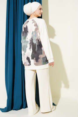 Desenli Loyşa Tunik İkili Takım Bej - İkili Takım