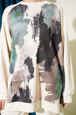 Desenli Loyşa Tunik İkili Takım Bej - İkili Takım