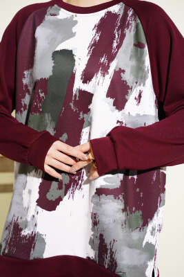 Desenli Loyşa Tunik İkili Takım Bordo - İkili Takım