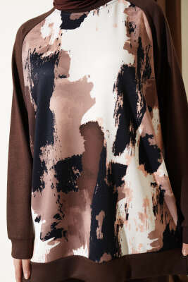 Desenli Loyşa Tunik İkili Takım Kahve - İkili Takım