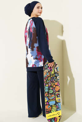 Desenli Loyşa Tunik İkili Takım Lacivert - İkili Takım