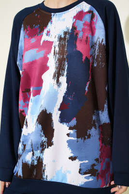 Desenli Loyşa Tunik İkili Takım Lacivert - İkili Takım