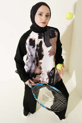 Desenli Loyşa Tunik İkili Takım Siyah - ASMİN