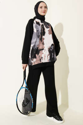 Desenli Loyşa Tunik İkili Takım Siyah - ASMİN