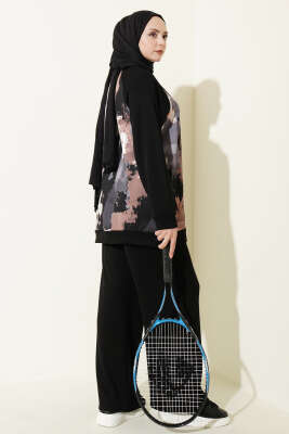 Desenli Loyşa Tunik İkili Takım Siyah - İkili Takım