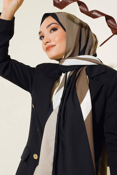 Desenli Medine Şal Bej Siyah - Desenli Şal