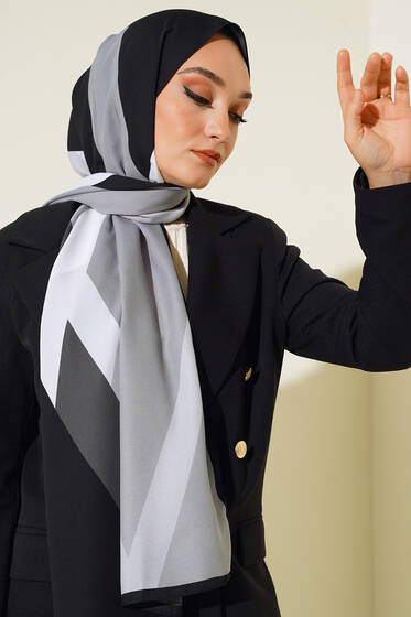 Desenli Medine Şal Gri - Desenli Şal