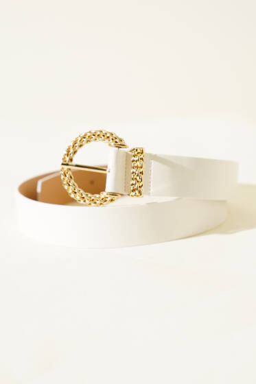 Desenli Metal Tokalı Kemer Beyaz - Deri Kemer