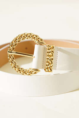 Desenli Metal Tokalı Kemer Beyaz - Yılın Fırsatı