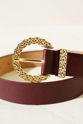 Desenli Metal Tokalı Kemer Bordo - Yılın Fırsatı