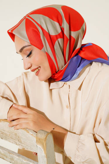 Desenli Microsoft Eşarp Kiremit - Başörtüsü