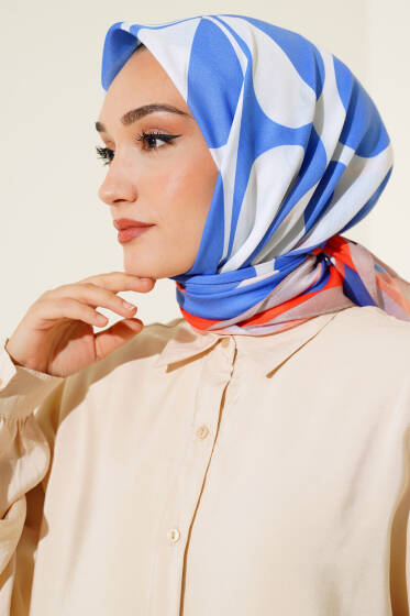 Desenli Microsoft Eşarp Mavi - Başörtüsü