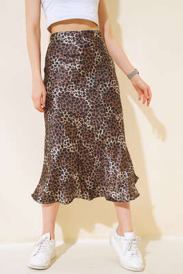 Desenli Midi Saten Etek Leopar - Kadın Giyim Modelleri