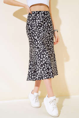 Desenli Midi Saten Etek Siyah Desenli - Kadın Giyim Modelleri