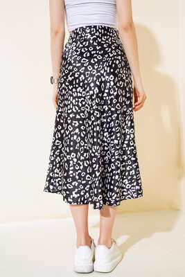 Desenli Midi Saten Etek Siyah Desenli - Kadın Giyim Modelleri