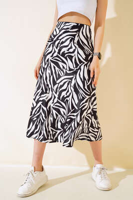 Desenli Midi Saten Etek Zebra - Kadın Giyim Modelleri
