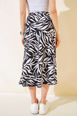 Desenli Midi Saten Etek Zebra - Kadın Giyim Modelleri
