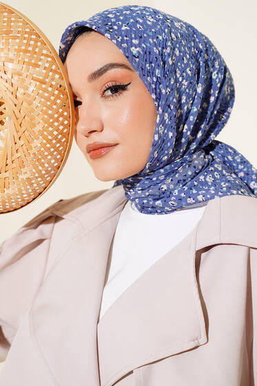 Desenli Mio Eşarp İndigo - Desenli Eşarp