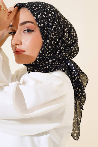 Desenli Mio Eşarp Siyah - Desenli Eşarp