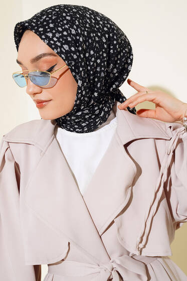 Desenli Mio Eşarp Siyah Gri - Desenli Eşarp