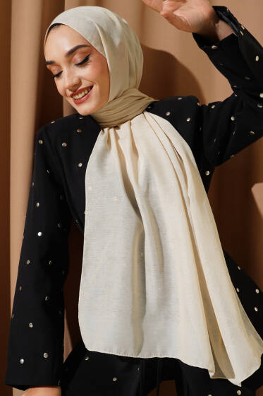 Desenli Monogram Şal Bej - Başörtüsü