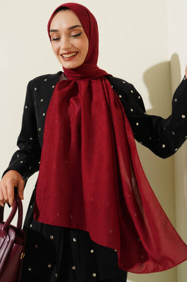 Desenli Monogram Şal Bordo - Başörtüsü