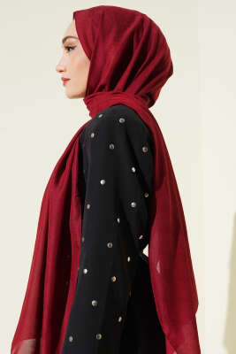 Desenli Monogram Şal Bordo - Başörtüsü