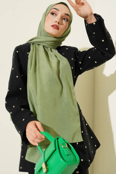 Desenli Monogram Şal Fıstık Yeşili - Başörtüsü