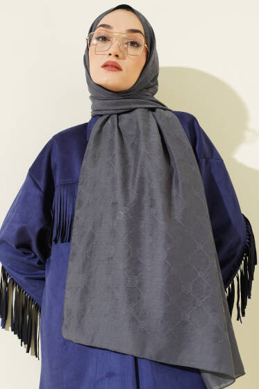 Desenli Monogram Şal Füme - Başörtüsü