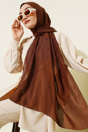 Desenli Monogram Şal Kahve - Başörtüsü