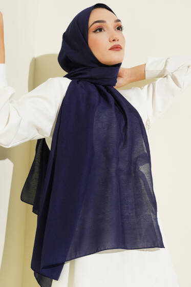 Desenli Monogram Şal Koyu Lacivert - Başörtüsü