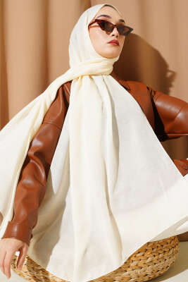 Desenli Monogram Şal Krem 