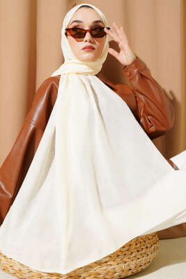 Desenli Monogram Şal Krem - Başörtüsü