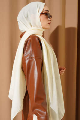 Desenli Monogram Şal Krem - Başörtüsü