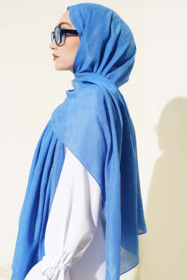 Desenli Monogram Şal Mavi - Başörtüsü