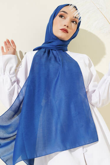 Desenli Monogram Şal Saks - Başörtüsü