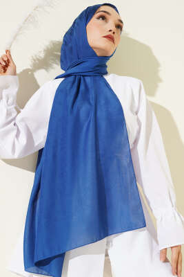 Desenli Monogram Şal Saks - Başörtüsü