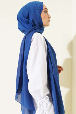 Desenli Monogram Şal Saks - Başörtüsü