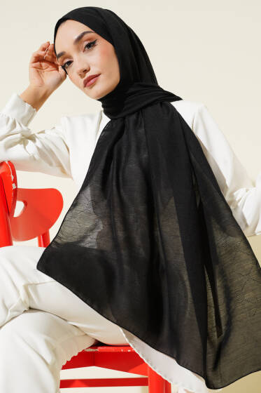 Desenli Monogram Şal Siyah - Başörtüsü